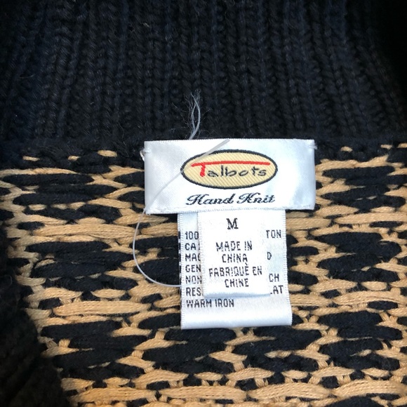 Talbot's chunky hand-knit brown beige sweater cardigan size M - Picture 6 of 8